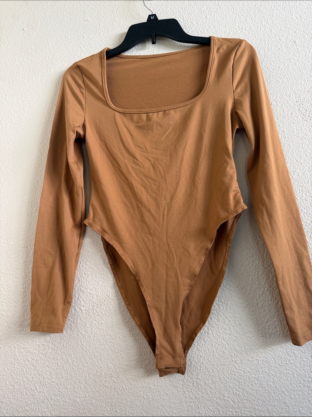 SHEIN Long Sleeve Scoop Neck Bodysuit - Tan